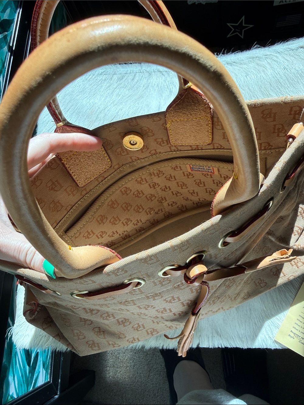 Dooney & Bourke Tan Monogram Drawstring Tote - Picture 9 of 10